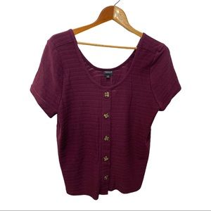 TORRID WINE CROP SHORT SLEEVE TOP WITH FAUX BUTTON DOWN FRONT SIZE 1  NWT